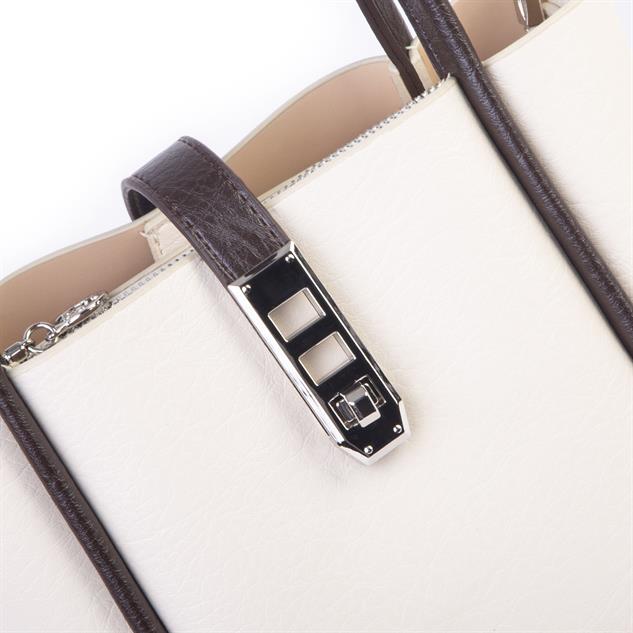 Nas Bag Orta Boy Kadın El ve Omuz Çapraz Çanta 18x20 cm Krem Kahve Victoria
