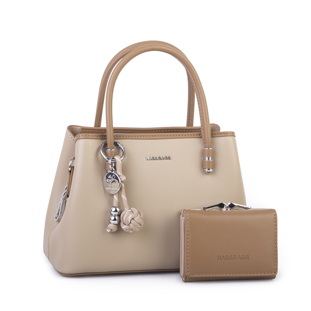 Nas Bag Premium 2li set Çanta El Omuz ve Çapraz Çanta Cüzdan Vizon