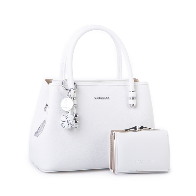 Nas Bag Premium 2li set Çanta El Omuz ve Çapraz Çanta Cüzdan Beyaz