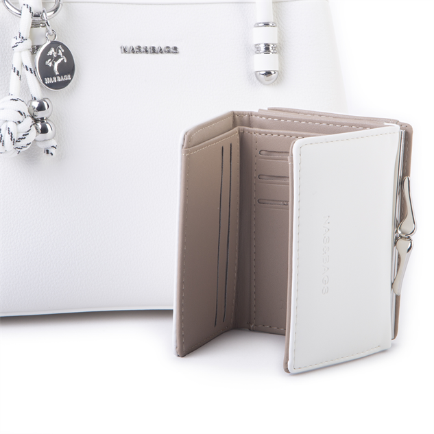 Nas Bag Premium 2li set Çanta El Omuz ve Çapraz Çanta Cüzdan Beyaz