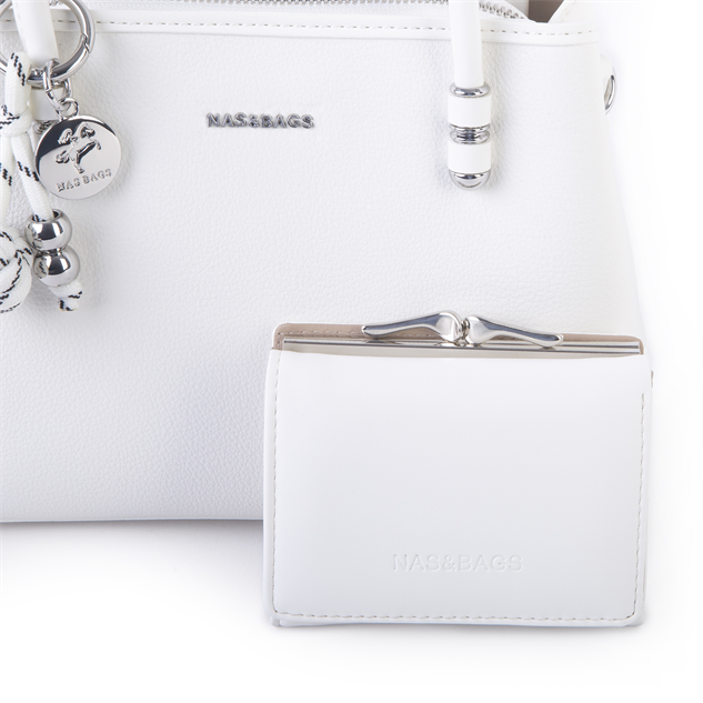 Nas Bag Premium 2li set Çanta El Omuz ve Çapraz Çanta Cüzdan Beyaz