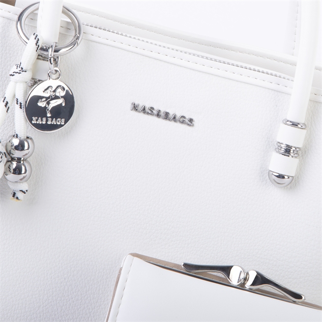 Nas Bag Premium 2li set Çanta El Omuz ve Çapraz Çanta Cüzdan Beyaz