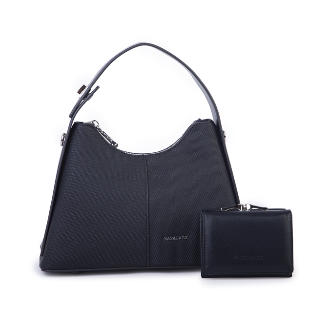 Nas Bag Premium 2li Set Kadın El Omuz ve Postacı Çantası ile Cüzdan Set Siyah