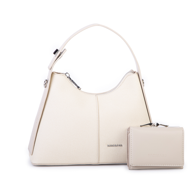 Nas Bag Premium 2li Set Kadın El Omuz ve Postacı Çantası ile Cüzdan Set Krem