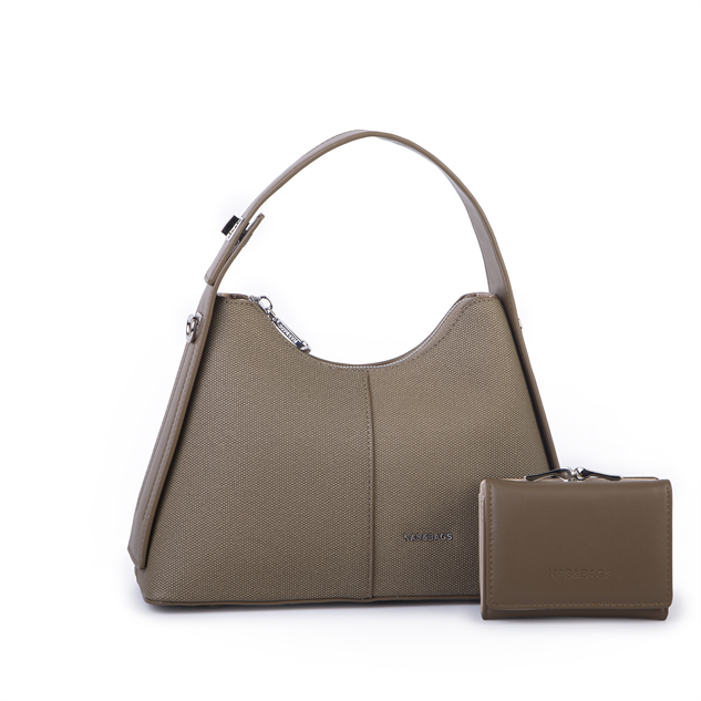 Nas Bag Premium 2li Set Kadın El Omuz ve Postacı Çantası ile Cüzdan Set Yeşil