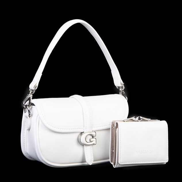 Nas Bag Premium Seri Mini 2li Set Çapraz El ve Cüzdan Seti Beyaz