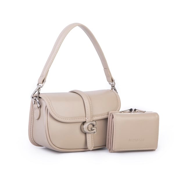 Nas Bag Premium Seri Mini 2li Set Çapraz El ve Cüzdan Seti Vizon