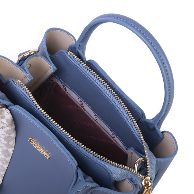 Nas Bag Şık Fularlı Mini  El ve Omuz Çantası Koyu Mavi