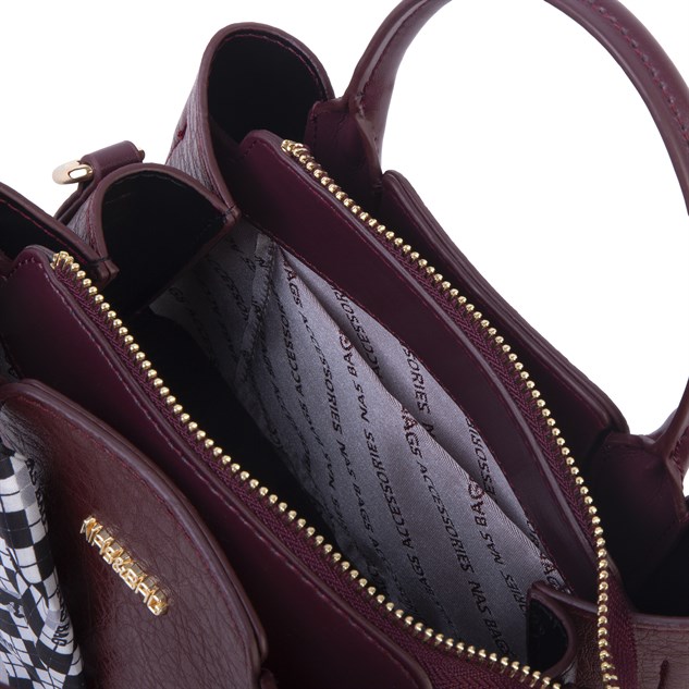 Nas Bag Şık Fularlı Mini  El ve Omuz Çantası Bordo Victoria