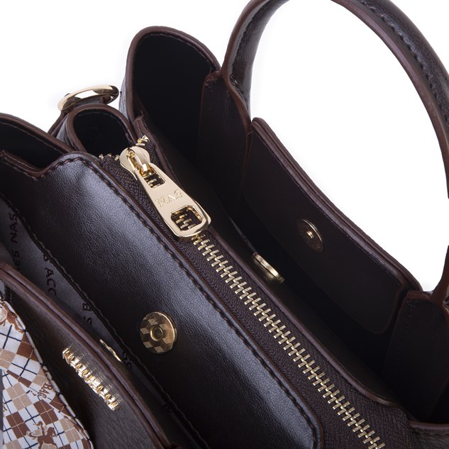 Nas Bag Şık Fularlı Mini  El ve Omuz Çantası Kahve Victoria