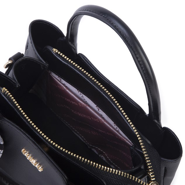 Nas Bag Şık Fularlı Mini  El ve Omuz Çantası Siyah Calven