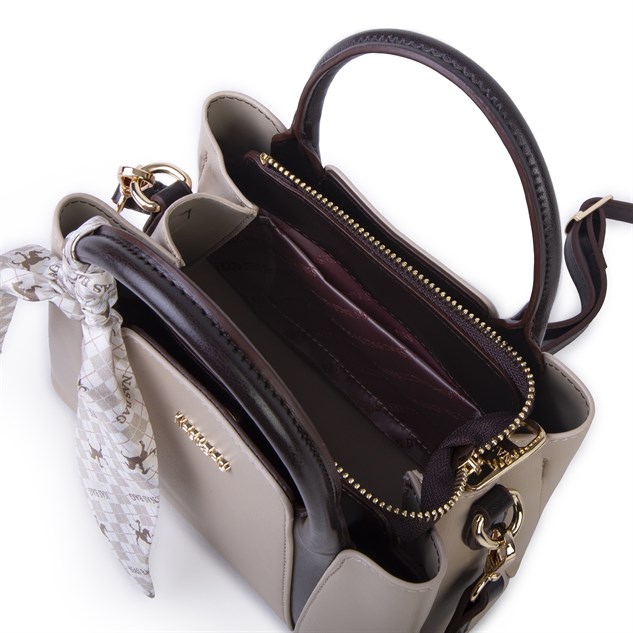Nas Bag Şık Fularlı Mini  El ve Omuz Çantası Kum Kahve Calven
