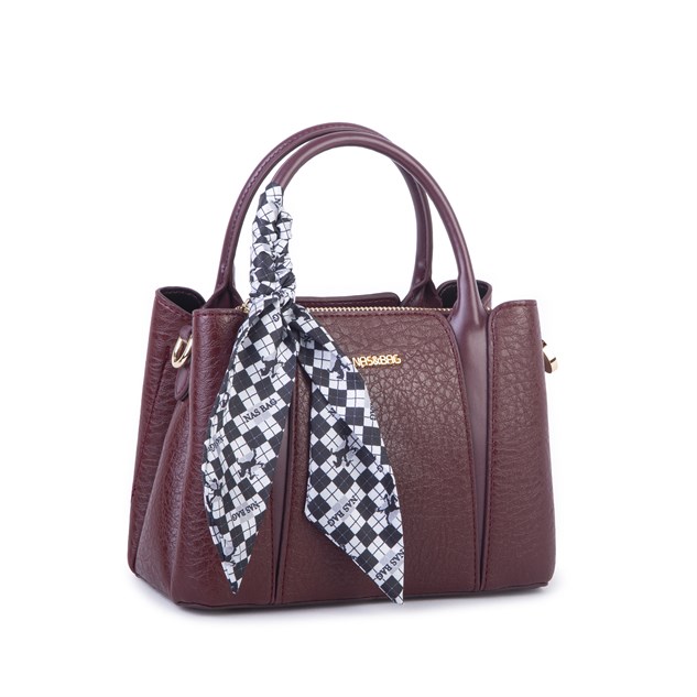 Nas Bag Şık Fularlı Mini  El ve Omuz Çantası Bordo Victoria