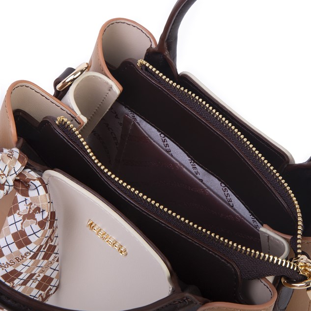 Nas Bag Şık Fularlı Mini  El ve Omuz Çantası Krem Camel Calven