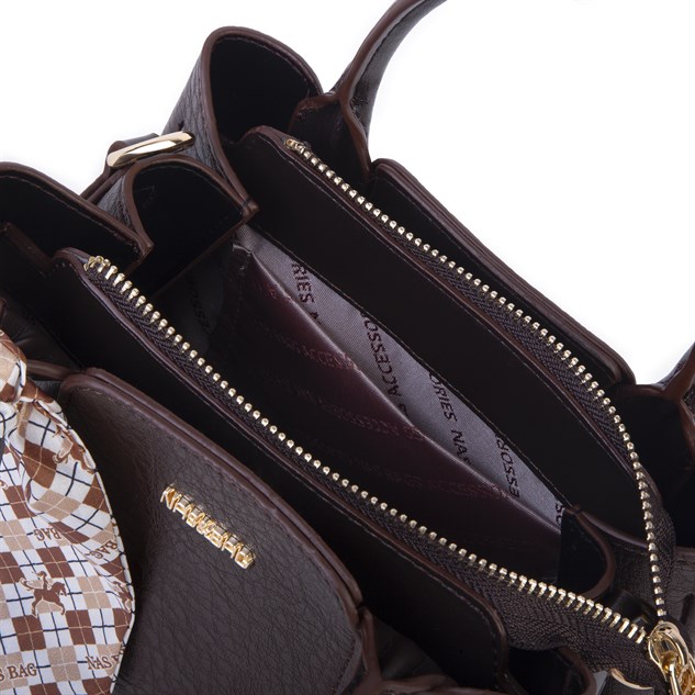 Nas Bag Şık Fularlı Mini  El ve Omuz Çantası Kahve Victoria