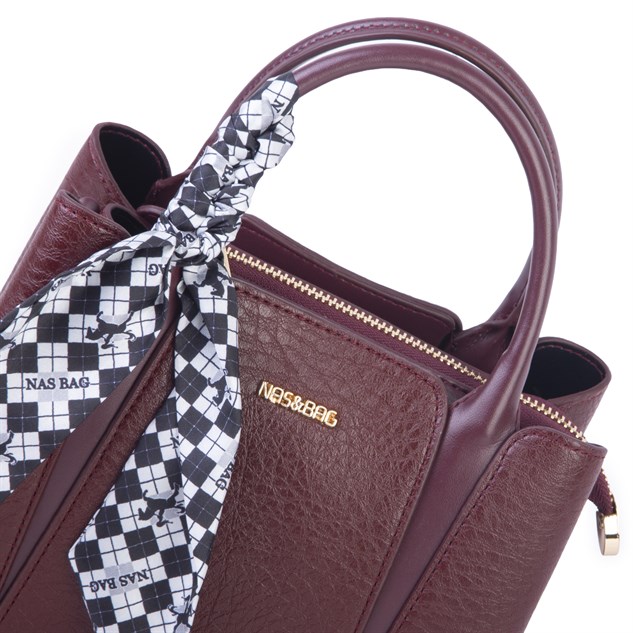 Nas Bag Şık Fularlı Mini  El ve Omuz Çantası Bordo Victoria