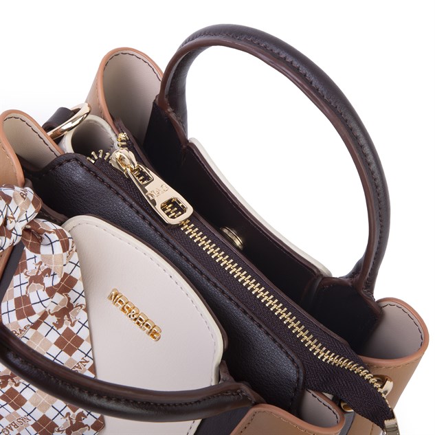 Nas Bag Şık Fularlı Mini  El ve Omuz Çantası Krem Camel Calven