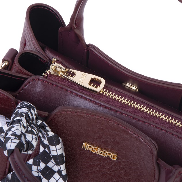 Nas Bag Şık Fularlı Mini  El ve Omuz Çantası Bordo Victoria