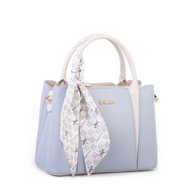 Nas Bag Şık Fularlı Mini Multi Color El ve Omuz Çantası Açık Mavi 