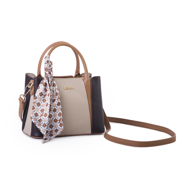 Nas Bag Şık Fularlı Mini Multi Color El ve Omuz Çantası Kahve Kum Taba Victoria