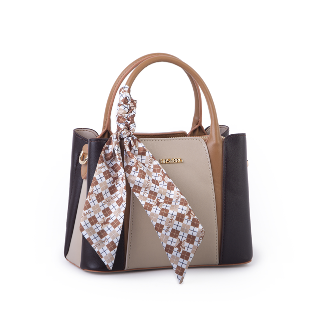 Nas Bag Şık Fularlı Mini Multi Color El ve Omuz Çantası Kahve Kum Taba Victoria
