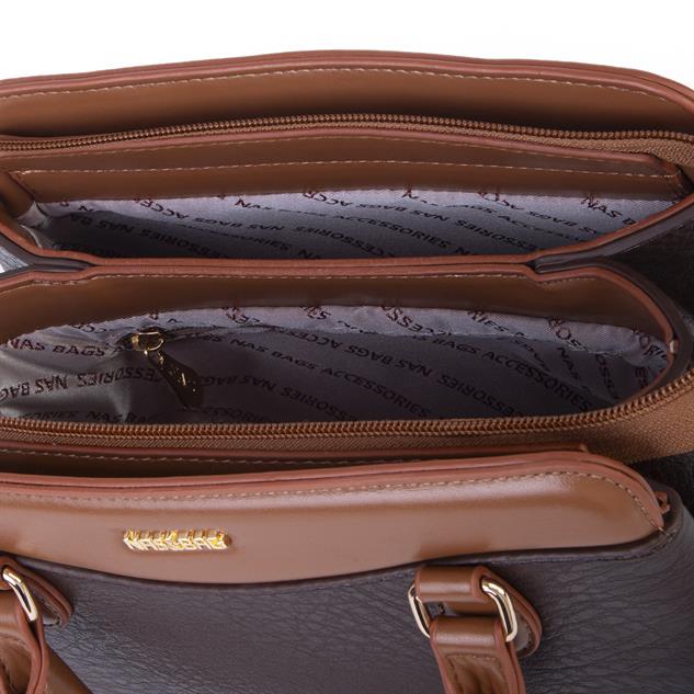 Nas Bag Şık  Kadın Midi El ve Omuz Çanrası Kahve Taba Victoria