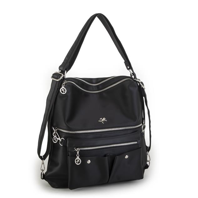 Nas Bag Sırt Çantası ve Omuz Çantası Dönüştürülebilir Tasarımlı Ürün Mini Ayrılabilir  Çapraz Çantalı   Siyah Saten  (33x33 cm Ebatındadır)