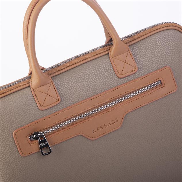 Nas Bag Unisex Business Bag Laptop ve Evrak Çantası El ve Çapraz Çanta Vizon Taba   Belinda 
