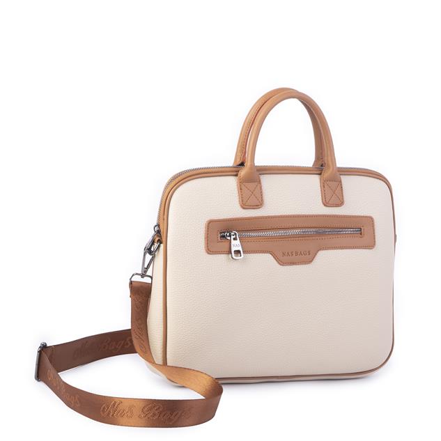 Nas Bag Unisex Business Bag Laptop ve Evrak Çantası El ve Çapraz Çanta Kum Taba Belinda 