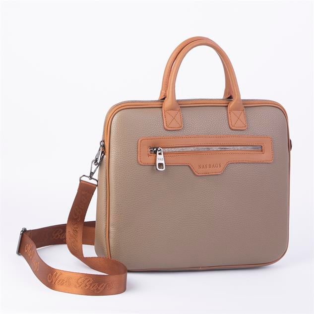 Nas Bag Unisex Business Bag Laptop ve Evrak Çantası El ve Çapraz Çanta Vizon Taba   Belinda 