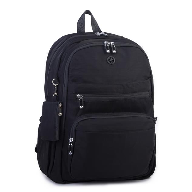 Nas Bag Unisex Büyük Boy Çok Gözlü Hafif Sırt Çantası Siyah