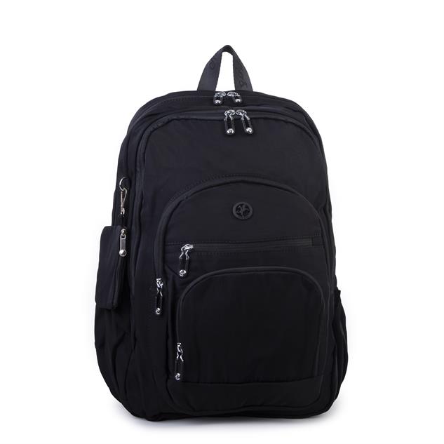 Nas Bag Unisex Hafif Büyük Boy Okul Çantası ve Spor Çantası Çok Gözlü Siyah