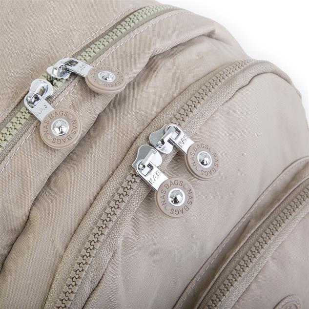 Nas Bag Unisex Su İtici Özellik Kazandırılmış Çok Gözlü Büyük Boy Sırt Çantası Vizon