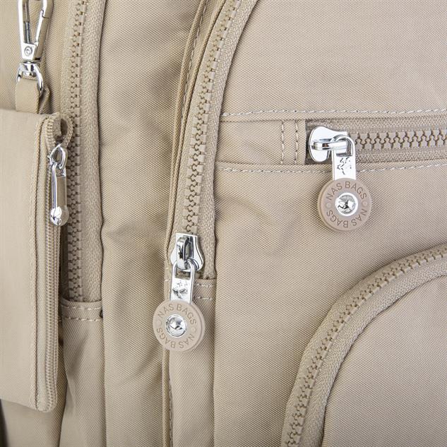 Nas Bag Unisex Su İtici Özellik Kazandırılmış Çok Gözlü Büyük Boy Sırt Çantası Vizon