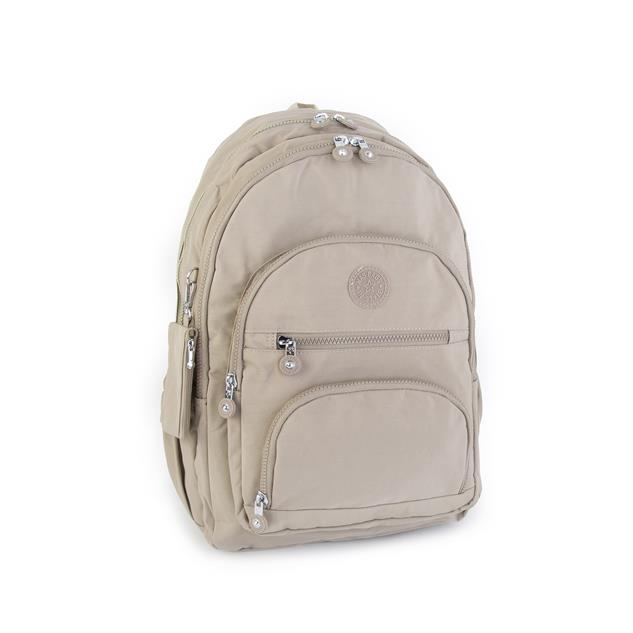 Nas Bag Unisex Su İtici Özellik Kazandırılmış Çok Gözlü Büyük Boy Sırt Çantası Vizon