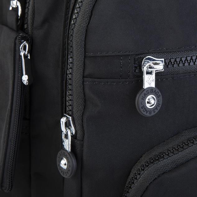 Nas Bag Unisex Su İtici Özellik Kazandırılmış Çok Gözlü Büyük Boy Sırt Çantası Siyah