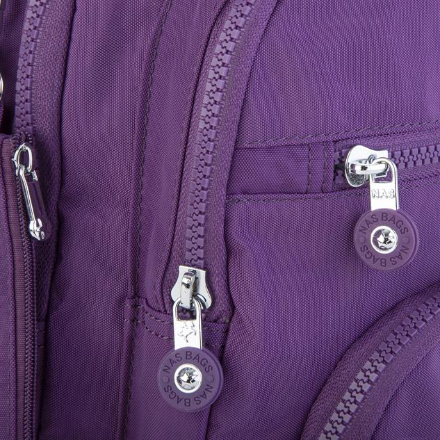 Nas Bag Unisex Su İtici Özellik Kazandırılmış Çok Gözlü Büyük Boy Sırt Çantası Mor
