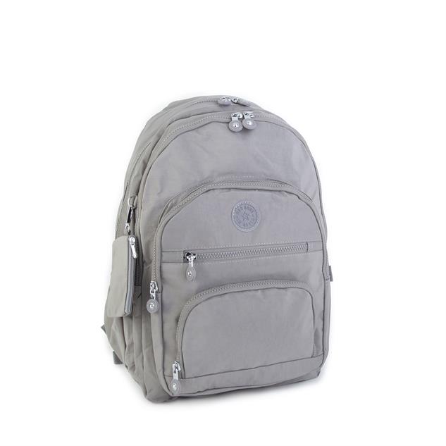 Nas Bag Unisex Su İtici Özellik Kazandırılmış Çok Gözlü Büyük Boy Sırt Çantası Açık Gri