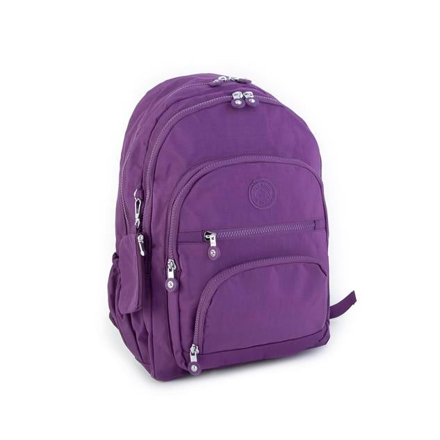 Nas Bag Unisex Su İtici Özellik Kazandırılmış Çok Gözlü Büyük Boy Sırt Çantası Mor