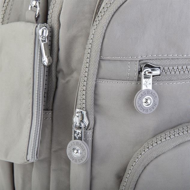 Nas Bag Unisex Su İtici Özellik Kazandırılmış Çok Gözlü Büyük Boy Sırt Çantası Açık Gri