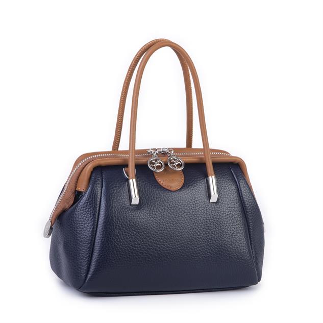 Nas Bag Vintage  Kadın Midi Boy El ve Çapraz Çanta Lacivert Taba Lopez