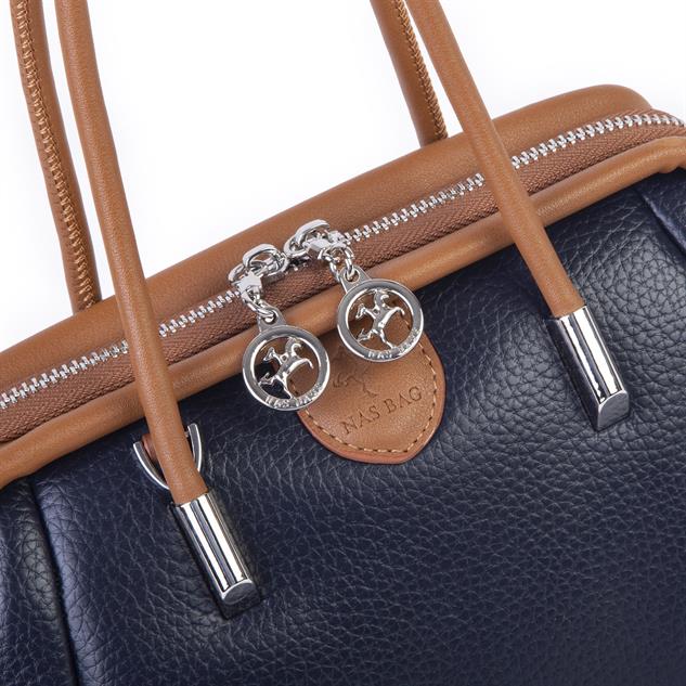 Nas Bag Vintage  Kadın Midi Boy El ve Çapraz Çanta Lacivert Taba Lopez