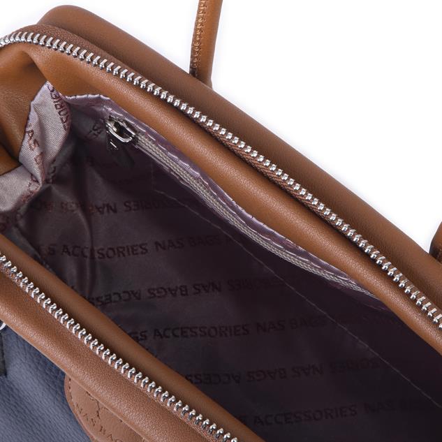 Nas Bag Vintage  Kadın Midi Boy El ve Çapraz Çanta Lacivert Taba Lopez