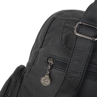 Nas Bag Yıkanmış Deri Çok Gözlü Yumuşak Dokulu Sırt Çantası Siyah