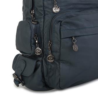 Nas Bag Yıkanmış Deri Çok Gözlü Yumuşak Dokulu Sırt Çantası Lacivert