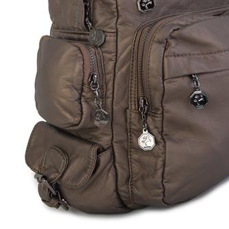 Nas Bag Yıkanmış Deri Çok Gözlü Yumuşak Dokulu Sırt Çantası Bakır