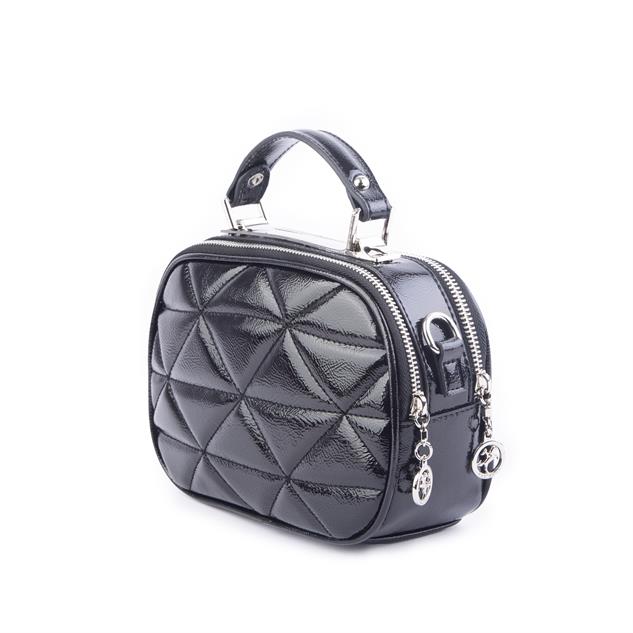 Nas Bag Zincirli Kapitone Çift Gözlü El ve Çapraz Çanta Siyah Krşk Rugan ( 21x16 cm )