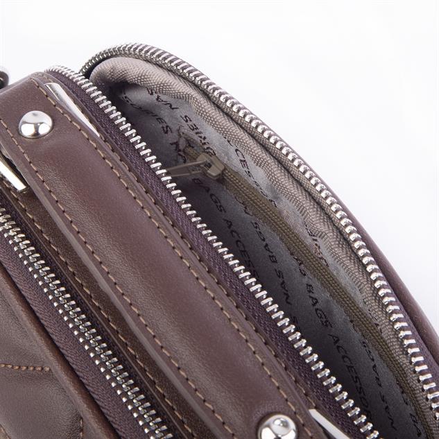Nas Bag Zincirli Kapitone Çift Gözlü El ve Çapraz Çanta Kahve Dona ( 21x16 cm )