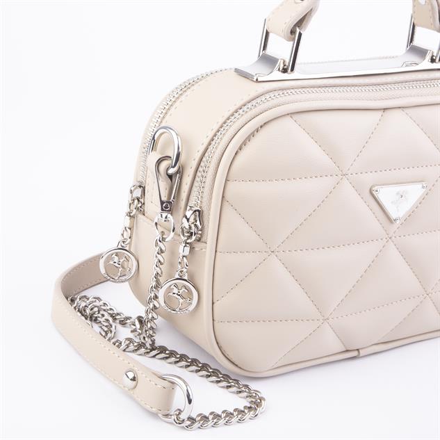 Nas Bag Zincirli Kapitone Çift Gözlü El ve Çapraz Çanta Kum  Dona ( 21x16 cm )