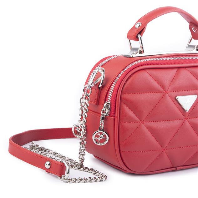 Nas Bag Zincirli Kapitone Çift Gözlü El ve Çapraz Çanta Kırmızı Dona ( 21x16 cm )